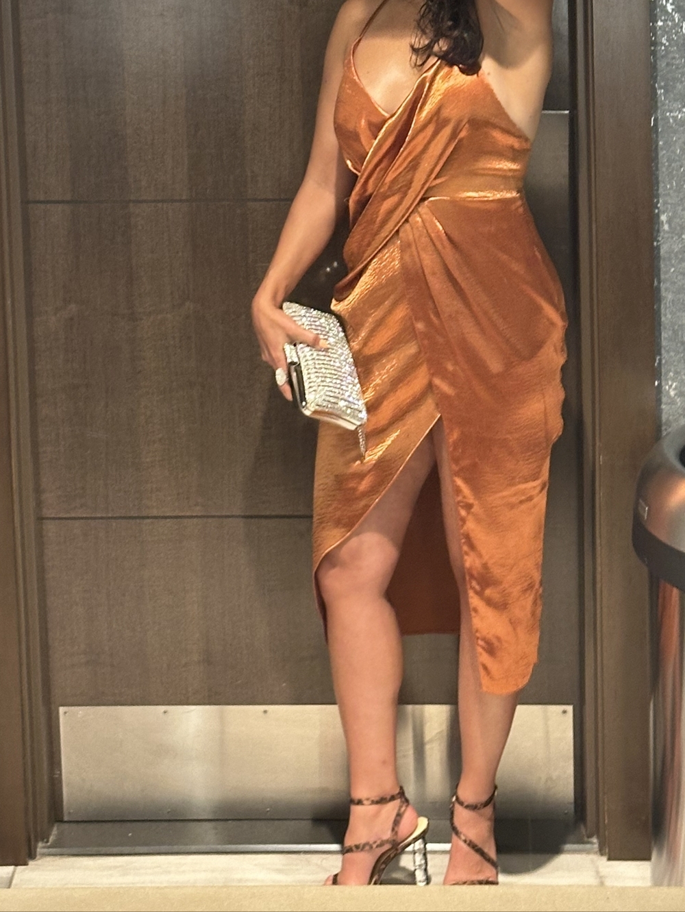 ASOS Copper Satin Asymmetrical Slip Dress